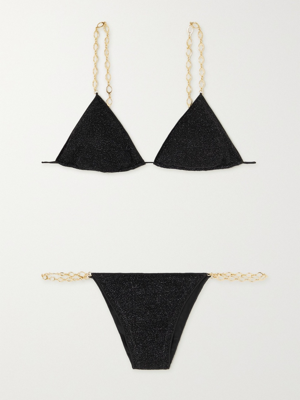 Oseree lumiere chain embellished triangle bikini set in black